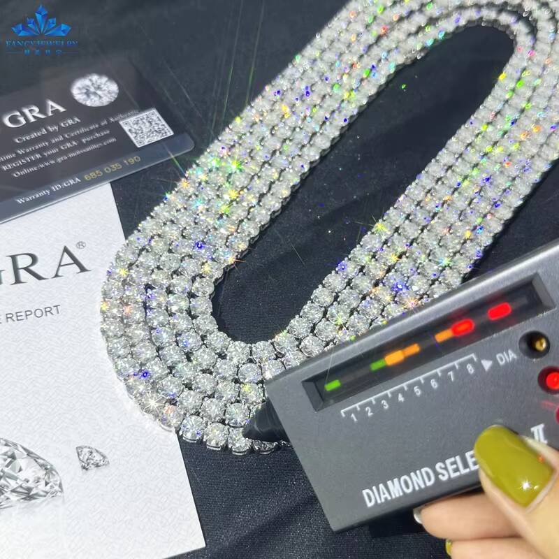Full Size 3mm 4mm 5mm Moissanite 925 Silver Tennis Necklace Factory Price Iced Out Moissanite Diamond Tennis Chain for Hip Hop