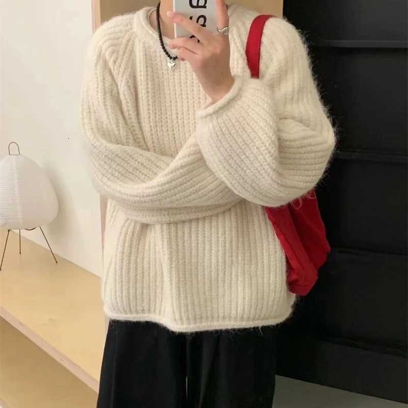 Korean Coarse Yarn Knitted Sweaters Womens Loose Fashion Candy Color ONeck Pullover Autumn Winter Thicken Warm Long Sleeve TopsT251025