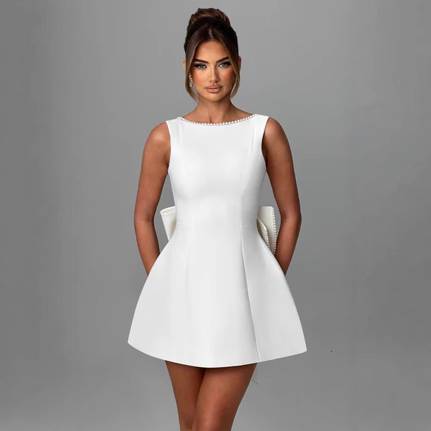 designer dress dresses for woman elegant summer women's pearl bow fashion slim short backless hot girl aline dress tracksuit women