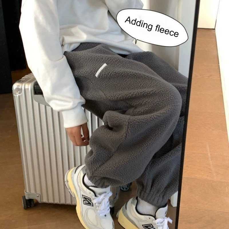 Women Thick Warm Casual Pants Winter Doublesided Lamb Fleece Loose Streetwear Trousers Versatile Casual Beam Foot Home PantsT251025