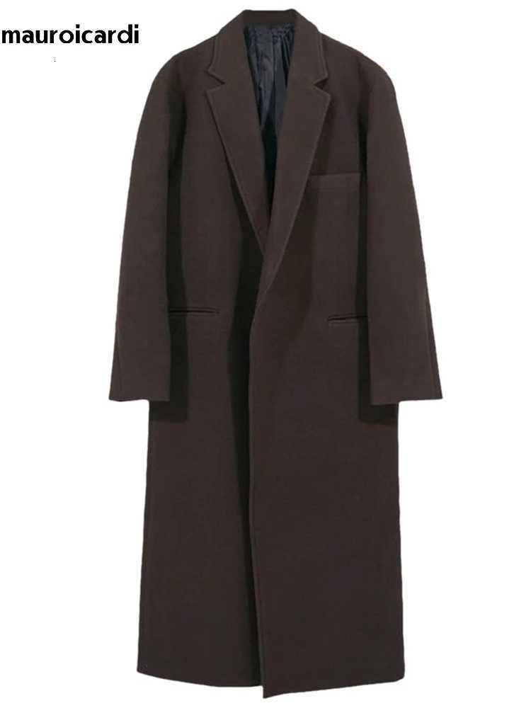 Mauroicardi Autumn Winter Long Casual Brown Black Soft Thick Warm Woolen Coat Men Sashes Luxury Designer Plus Size Overcoat 5XLT251025