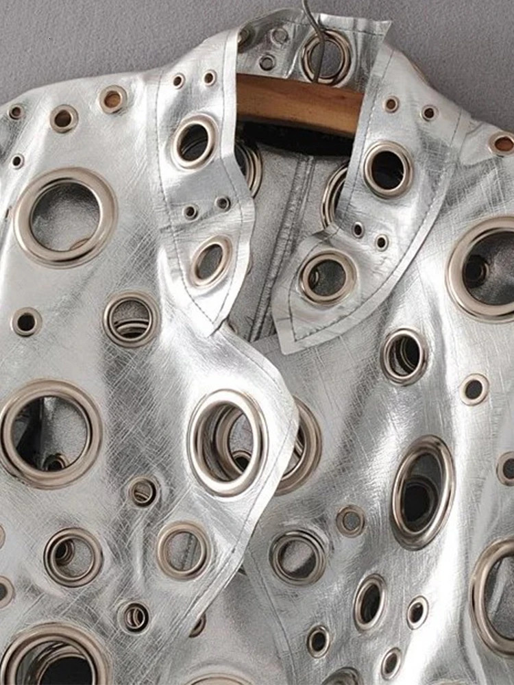 Lautaro Runway Cut Out Short Faux Leather Jacket Golden Rivet Cool Stylish er Clothes Women European American Fashion 251020