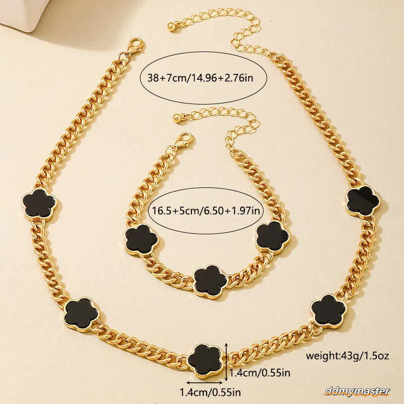 Necklaces For Women: Elegant Five-Leaf Clover Jewelry Set - Gold-Tone Metal Chain Necklace, Bracelet & Earrings For Banquets Ddmymaster