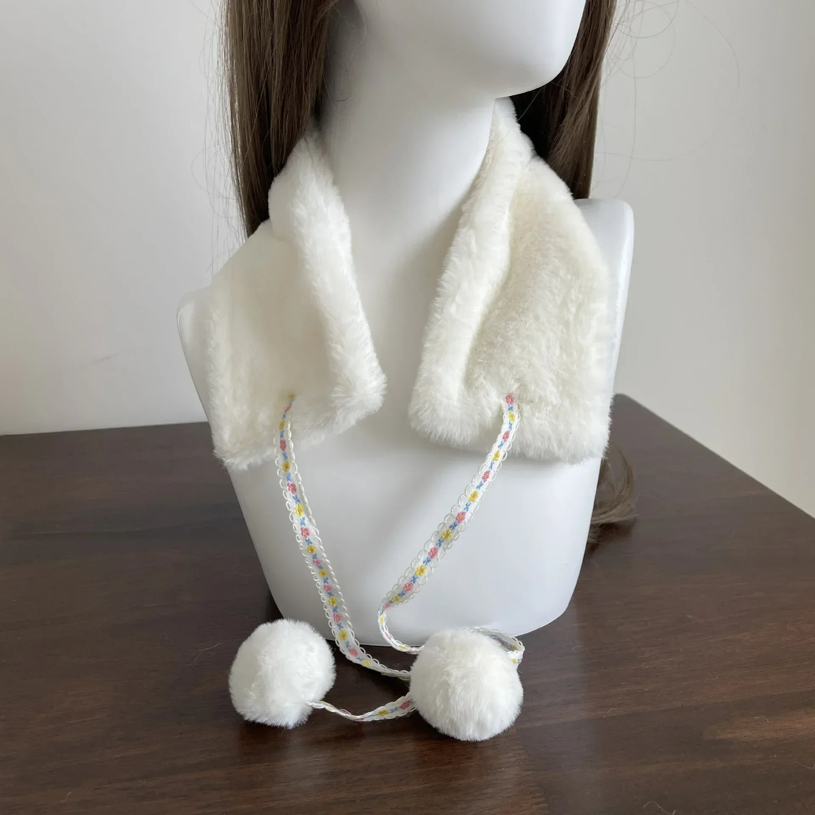 Kawaii Japanese Hairball Hair Collar Scarf Winter Thickened Warm Cute Fur Rabbit Plush Tie Rope Neckerchief Y2k Scarf 251020