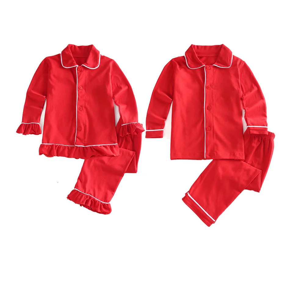 Flannel Kids Boys And Girl Baby Clothes Pajamas Vacation Sibling Look Family Matching Ruffle Pyjamas Sets 251023