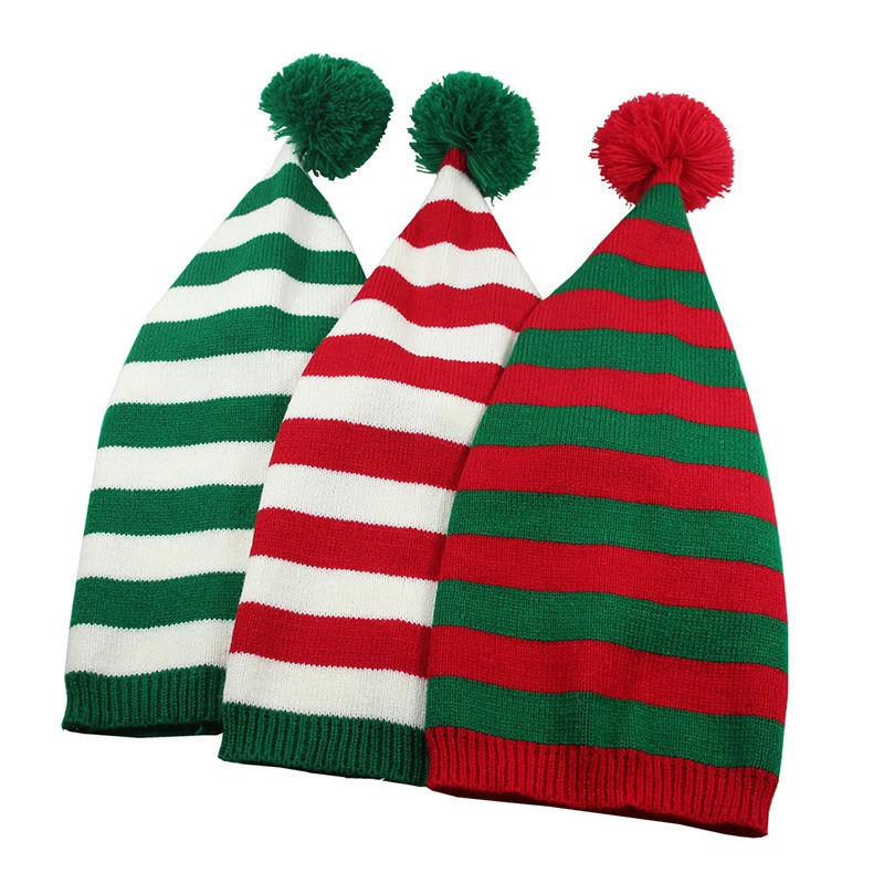 Colorful Stripes Knitted Christmas Hat Elf Santa Beanies Santa Claus Merry Christmas Year Gift Woollen Knitted Crochet Hats 251023