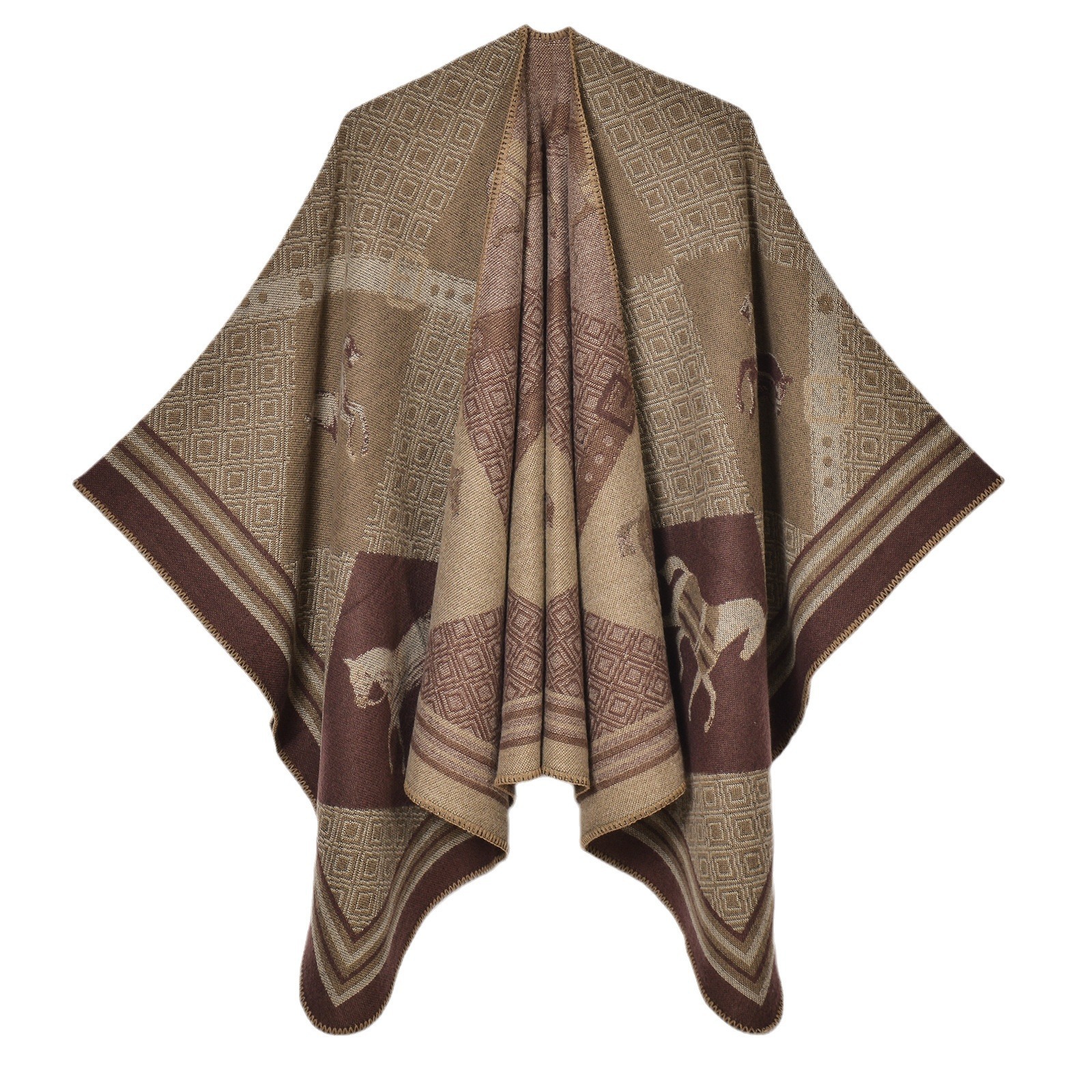 New Womens Runway Shawl Jacquard Split Cape Knitted Outerwear