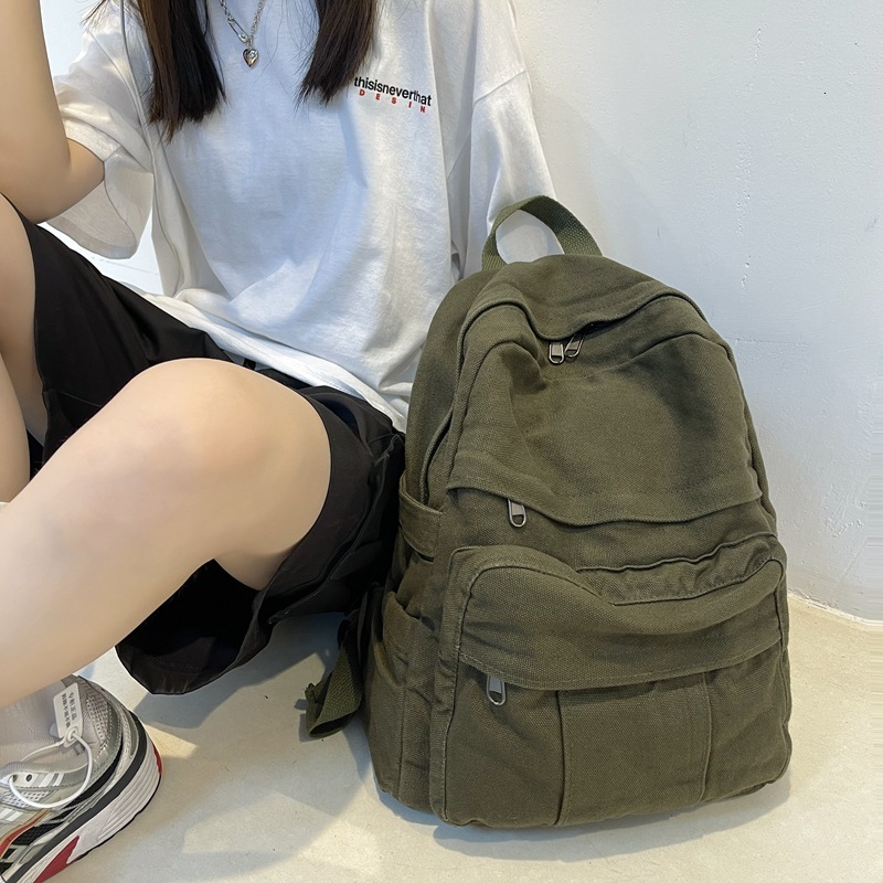 New high school retro designer backpack, retro washed canvas unisex backpack, old-fashioned student backpack