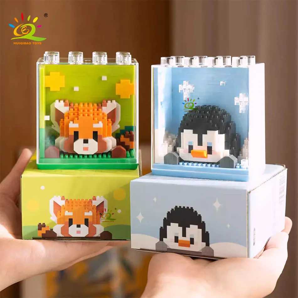 HUIQIBAO Cute animal Micro Panda Model Building Block Kids Mini Pets With Display box City Cartoon Animal Diamond Bricks Toys C251023