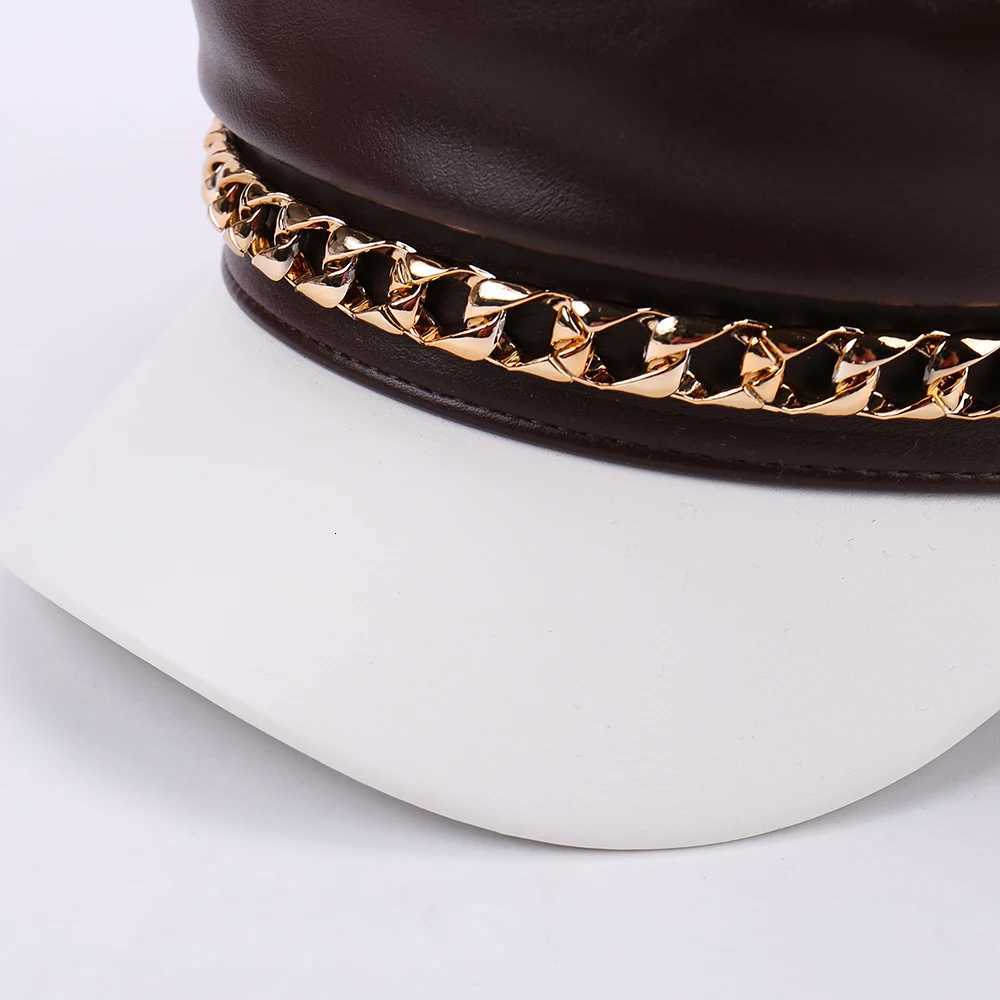 Fashionable Autumn Winter Metal Chain Decorated Casual Versatile Double Partition Cos Hat Stylish Flat Top C for All Seasons Y251025