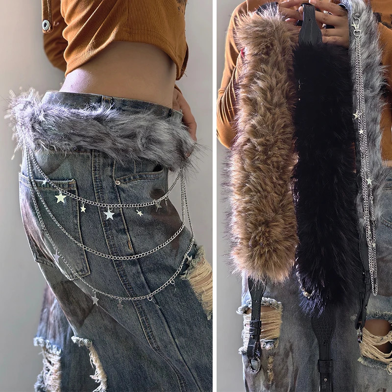 Furry Belt Y2k Belt Subculture Autumn Winter Retro AllMatch Plush Waist Chain Fur Waist Seal Girl Sexy Belt 251023