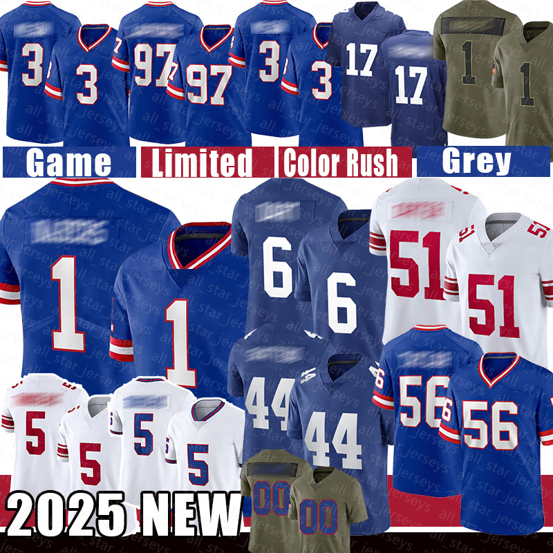 Abdul Carter Football Jerseys Man Malik Nabers Jaxson Dart Kayvon Thibodeaux Dexter Lawrence II Russell Wilson Cam Skattebo Lawrence Taylor Jameis Winston