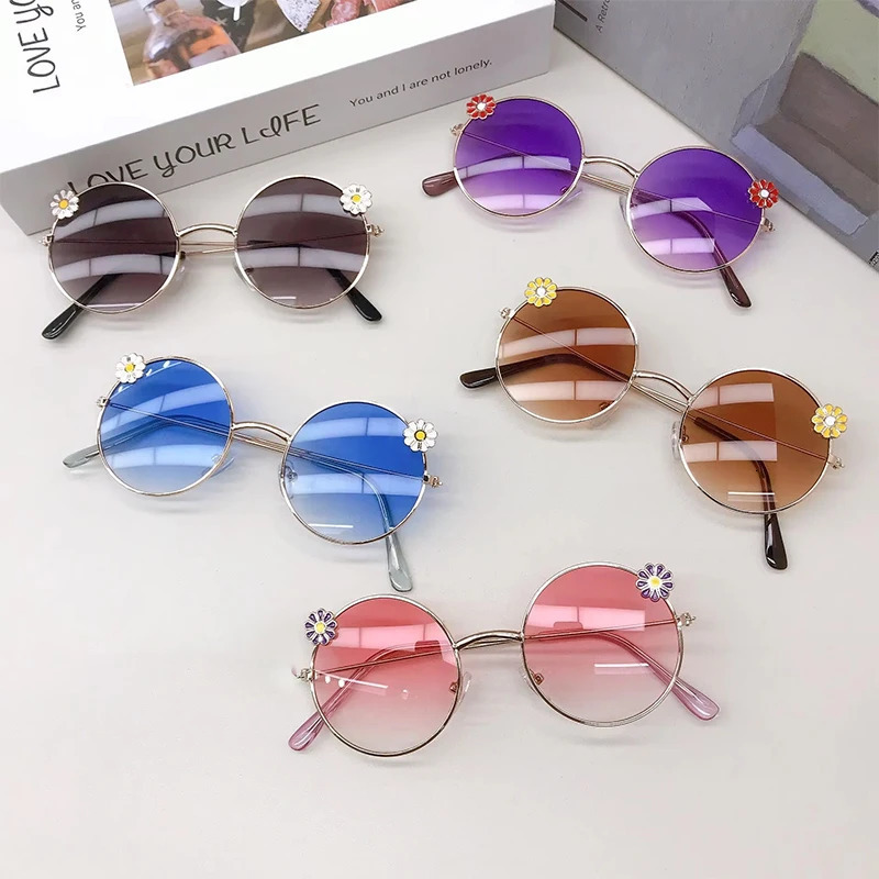 Childrens Round Frame Flower Baby Outing Sunshade Concave Style Dressing Po Sunglasses Trendy 251023