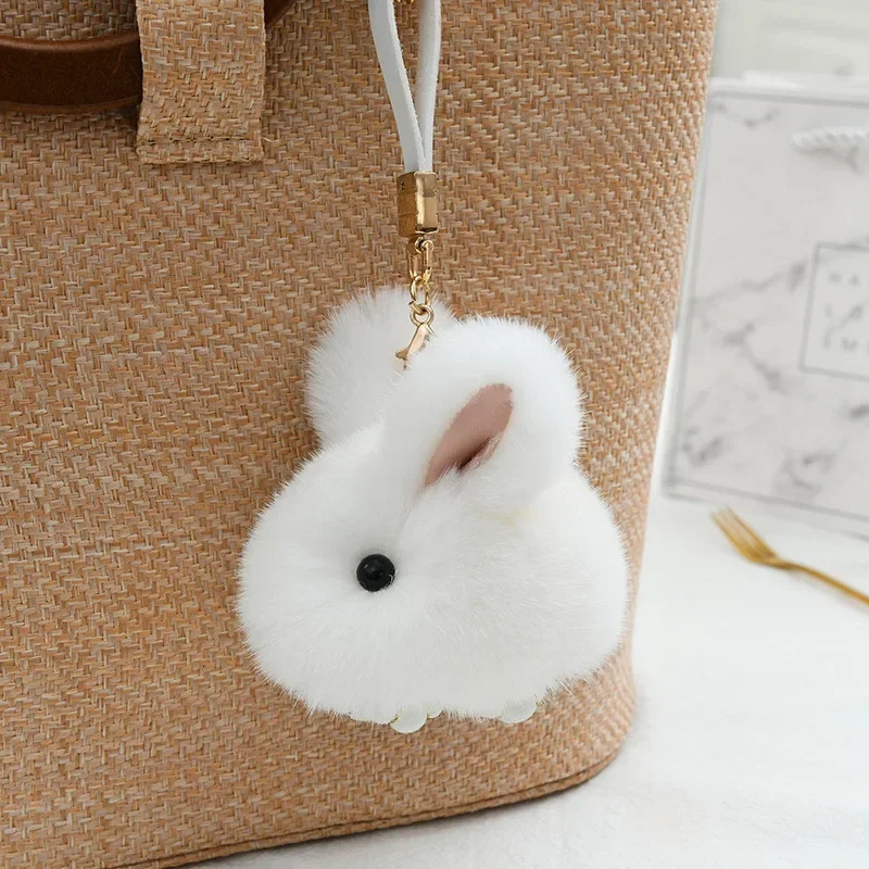 Fluffy Mink Fur Rabbit Pendant Mini Fluffy Keychain Bag Pendant Keychain Mink Fur Pink Rabbit 251021
