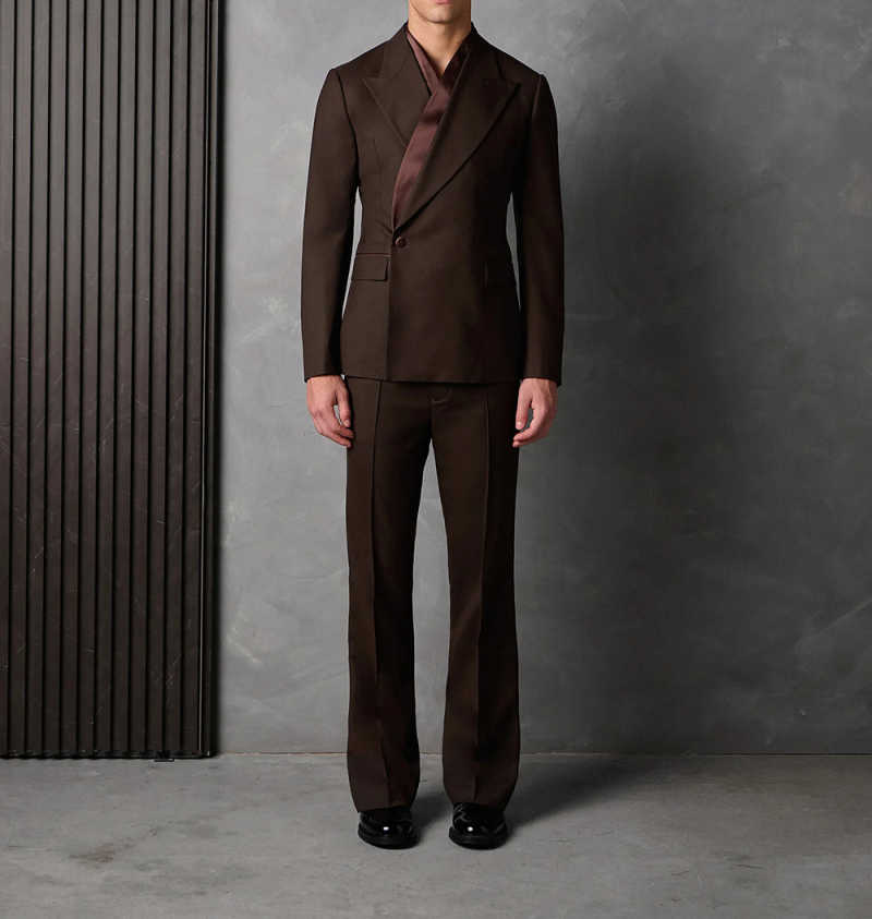 Elegant Brown men's Suits Formal Double Breasted Slim Fit Blazer Elegant Office mans2 Pieces Jacket Pants Outfits Clothing