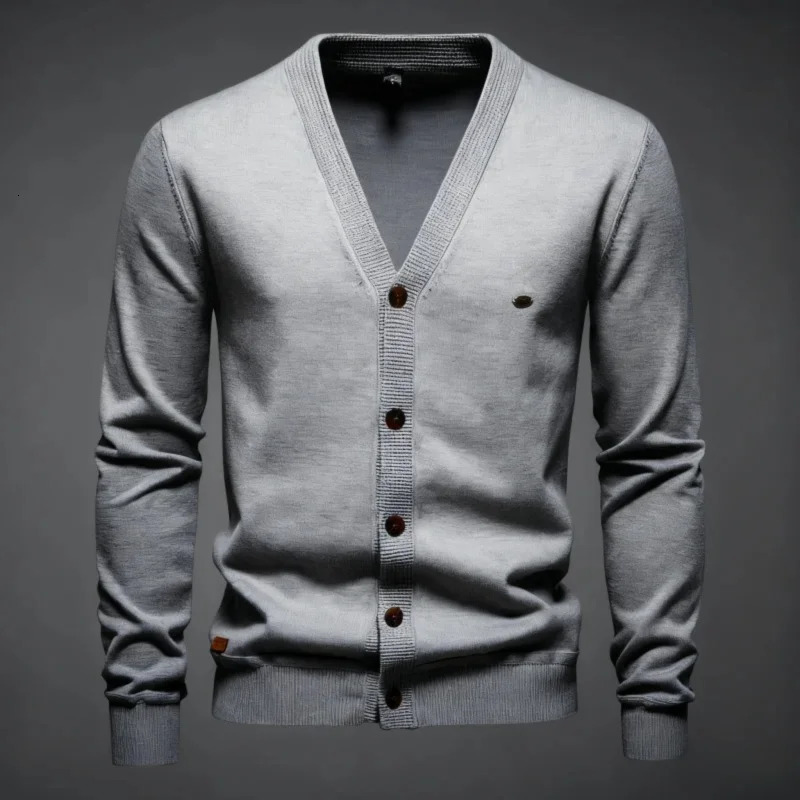 Mens Merino Wool Cardigan Business Casual Solid Color Knit Sweater for Autumn Winter Made in Italy 251015