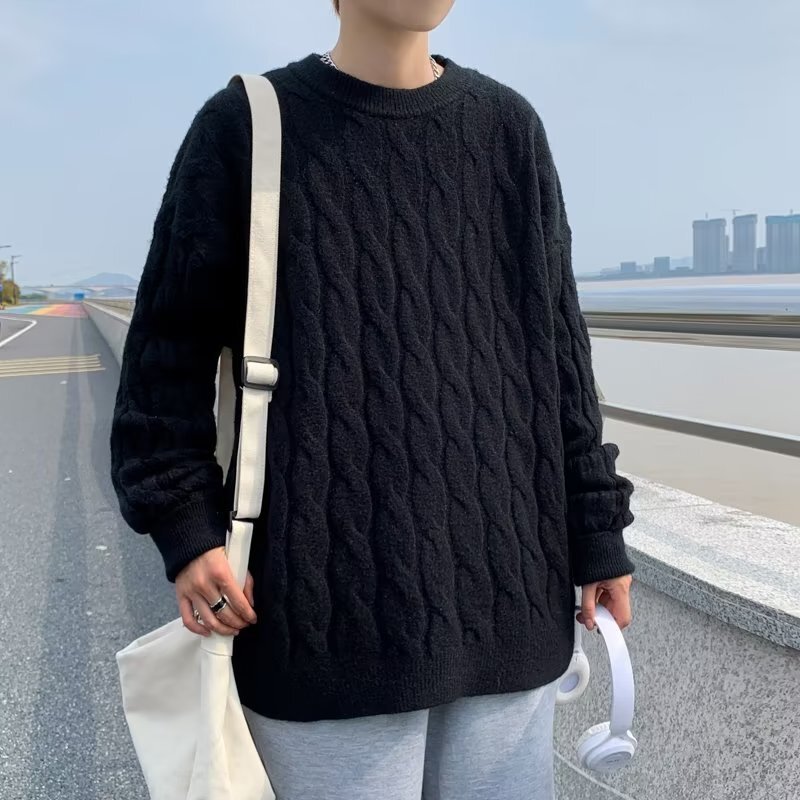 Men's Pullover Sweater Spring Autumn Loose Korean Style Trendy Solid Color Knitwear Round Neck Designer Sweater Casual Couple Clothes