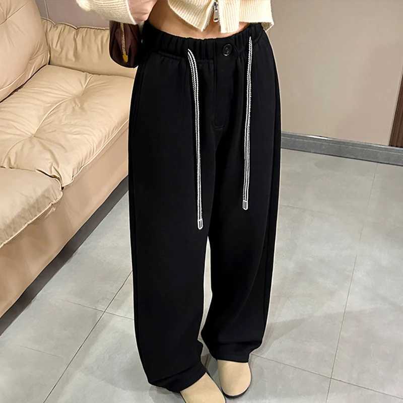 2025 Winter Fleece Thicken Sweatpants Women Sporty Loose Drawstring High Waist Pants Woman Mix Color Wide Leg Trousers FemaleT251025
