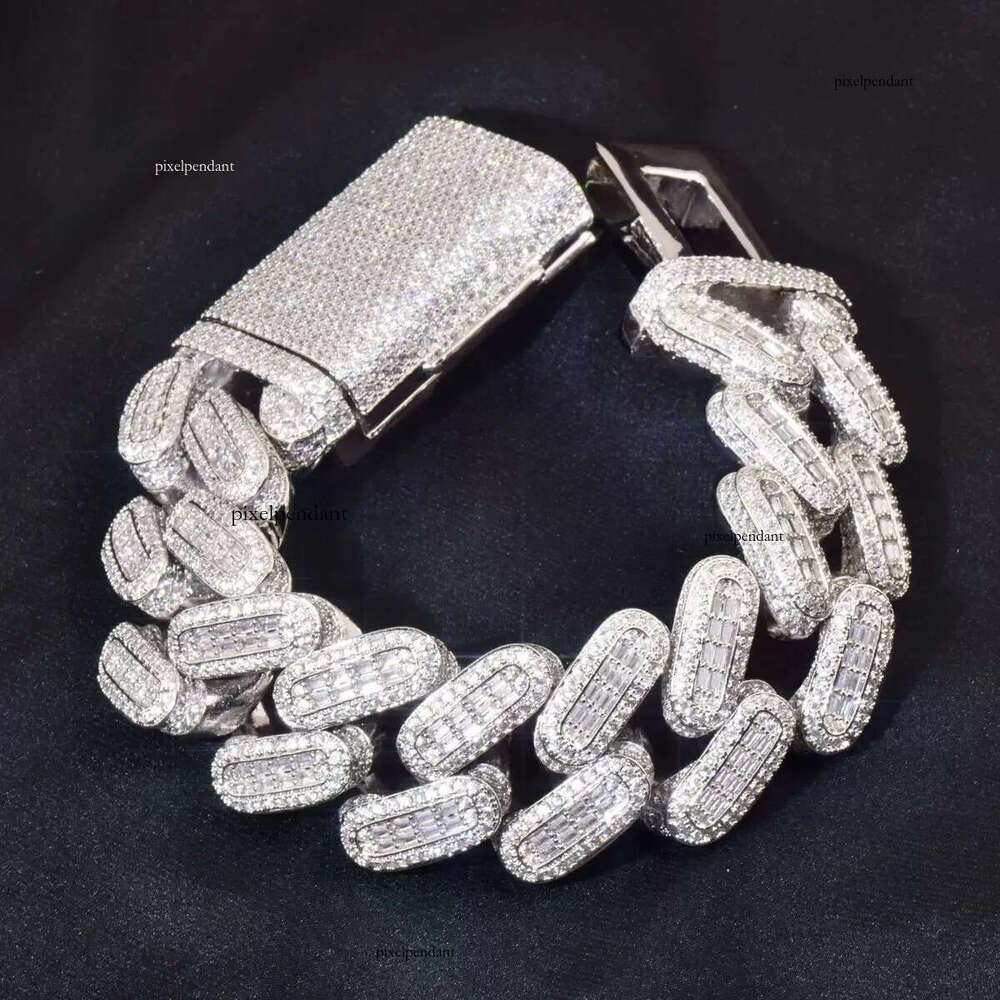 necklace moissanite cuban chain Big Heavy Mens Necklace iced Vvs Moissanite Baguette Dia Hip Hop Iced Out Cuban Link Chain