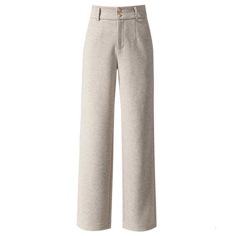 Womens Straight Leg Woolen Pants Thicken Warm Winter Autumn Office Lady Cotton Wool Long Trousers Plus SizeT251025