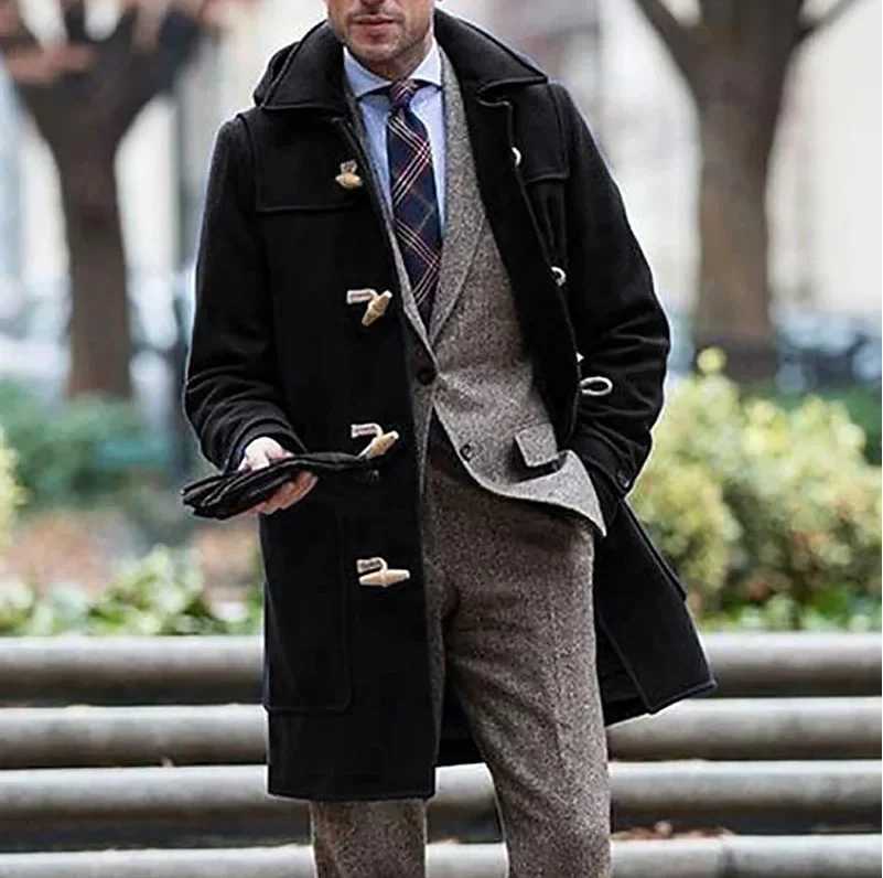 Mens Casual Singlebreasted Lapel Solid Color Overcoat in Midtolong Style for Autumn and Winter Trendy Coat Jacket SXXXLT251025