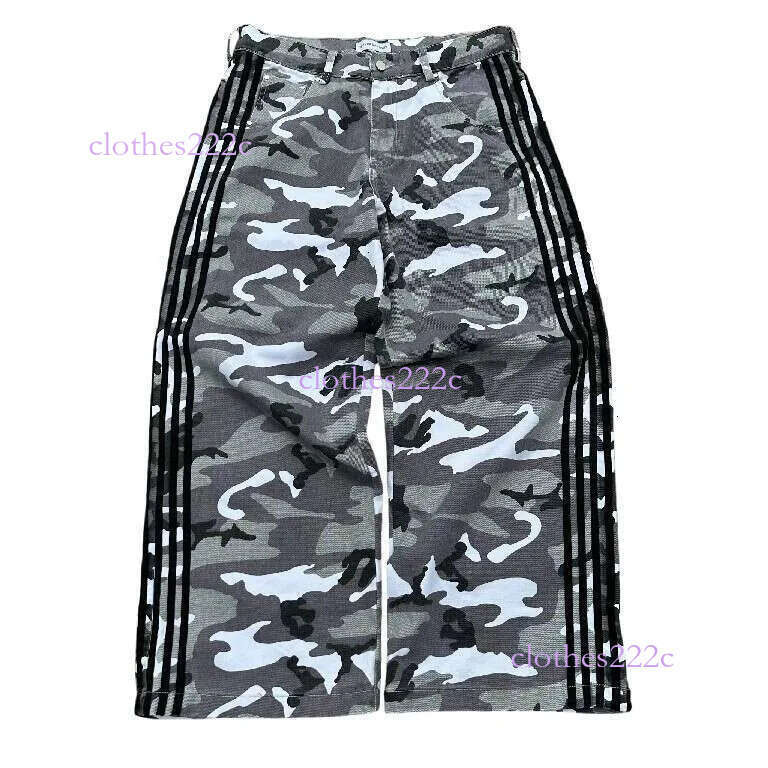 HCW Y2k Clothes Men Women Hip Hop Retro Tactical Camo Stripe Embroidered Baggy Jeans Low Rise Wide Leg Trouser