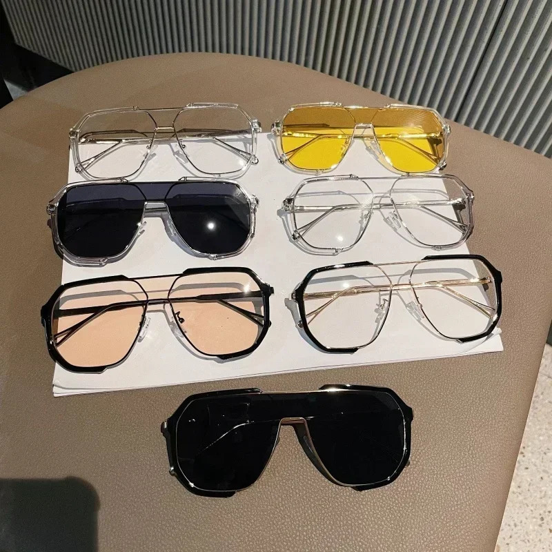Fashion Ins Style UV400 Sunglasses for Men Women Unisex Trendy Double Bridge Oversized Sun Glasses Classic Large Plain Glasses 251023