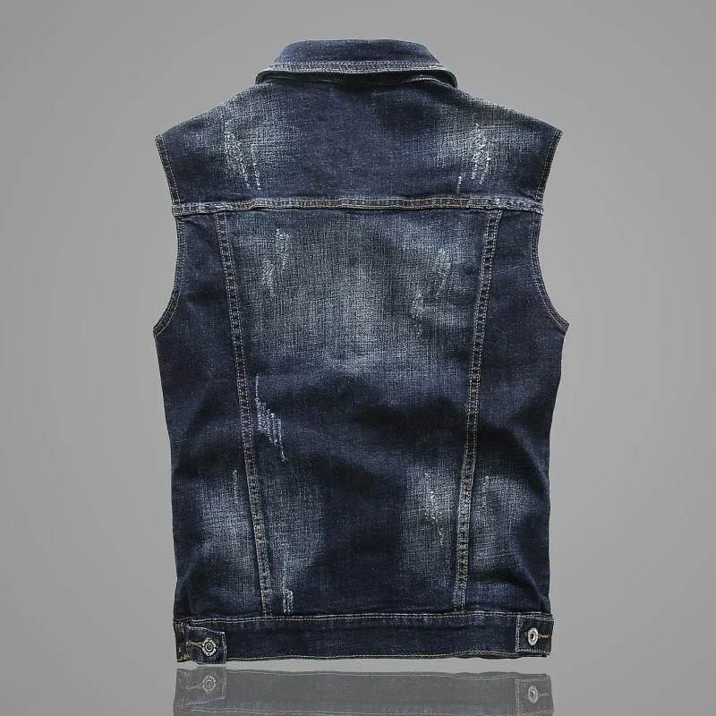 Mens Sleeveless Denim Jacket Single Breasted Lapel Vest Coat Blue Gray Black Top Asia Size M5XL 251017