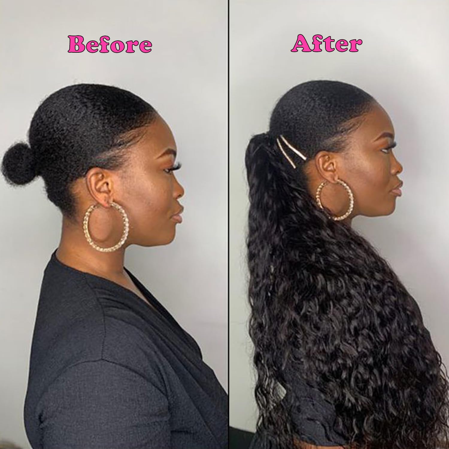 Human Hair Ponytail Water Wave Magic Paste Wavy Natural Curly Ponytail 100% Real Remy Hair Natural Black Pony Tails Hair For Black Women