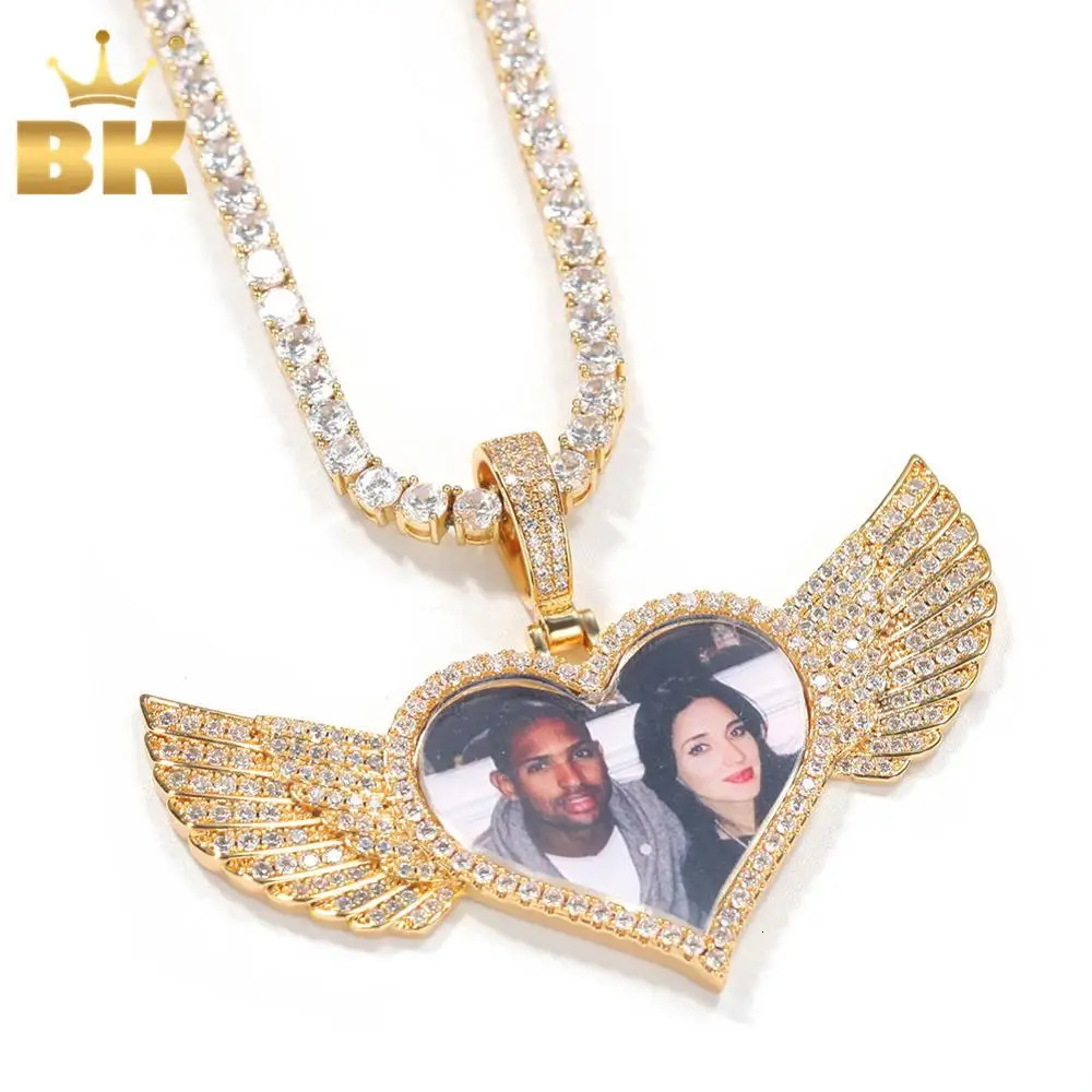 The Bling King DIY Poes Necklace Heart Shape With Wing Fashion Jewelry For Couple Gift Tennis Chain Valentines Day 251023