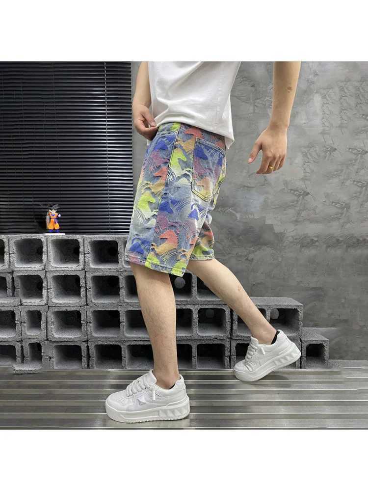 2025 Summer New Colorful Jacquard Cowboy Shorts for Men Loose Straight Fashionable High end Trendy and Five piece PantsXJ251025