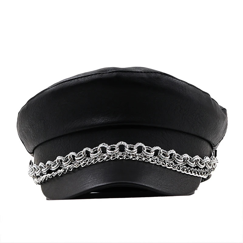 Women Ladies Autumn Winter Beret Hat PU Leather British Style Flat Top Octagonal Cap Adjustable Female Hat 251023