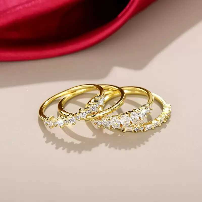 New 4pcs 14k Gold Plated Stacking Rings with Shining Zirconia Perfect ForWeddings Parties and Everyday WearXJ251025