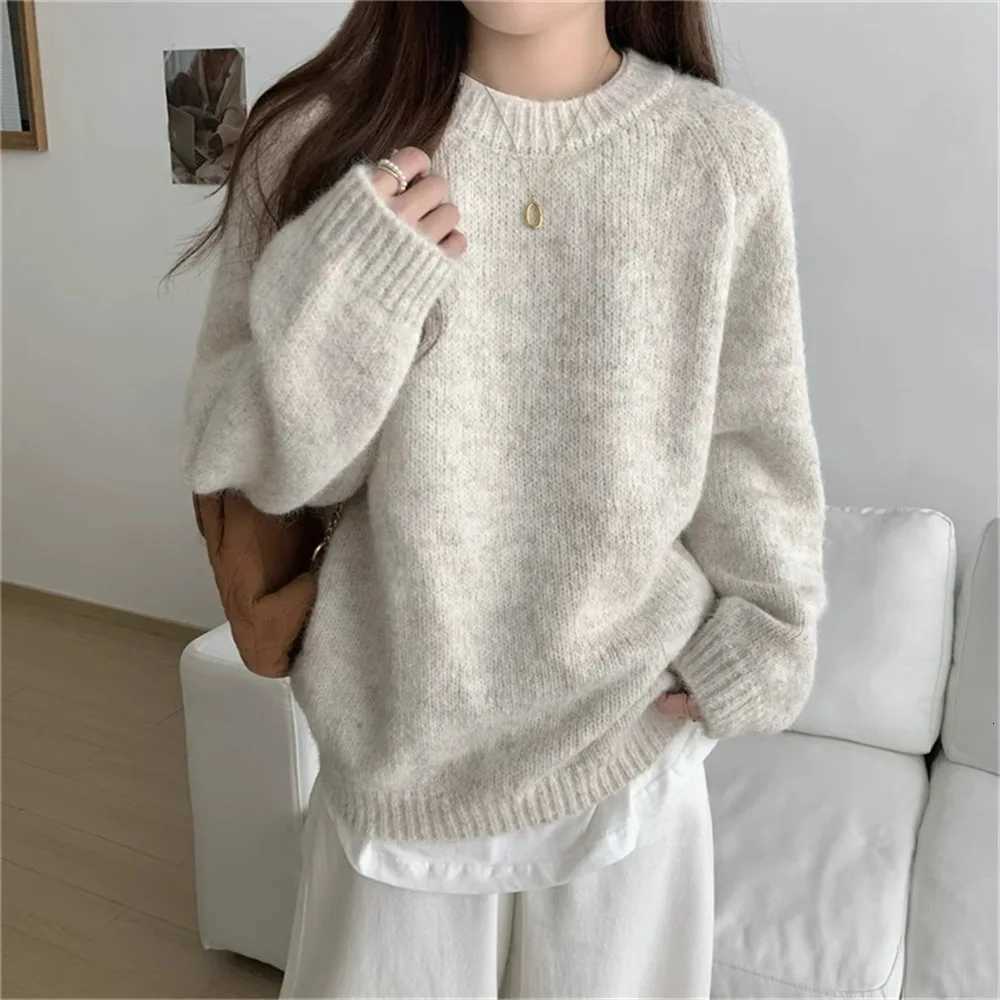 Women Sweater O Neck Jumpers Long Sleeve Knitted Solid Pullovers Lazy Wind Slight Strech Casual Basics Loose Fit Autumn 2025T251025