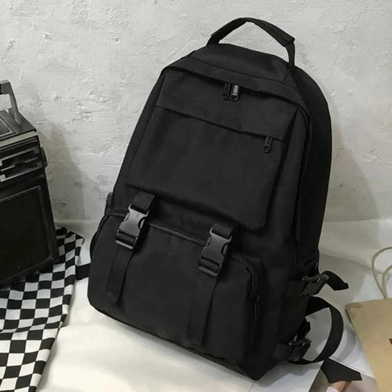 Large Capacity Black Backpacks For Men Women Travel Bag Solid Harajuku Student Schoolbag Backpack Unisex Bags High Street W251025