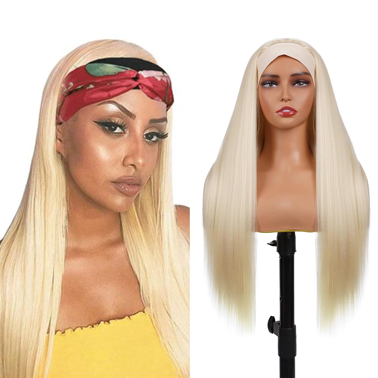 613 Headband Wig Straight Honey Blonde Human Hair Virgin Remy Hair Machine Made Glueless Wigs for Women No Lace Needed