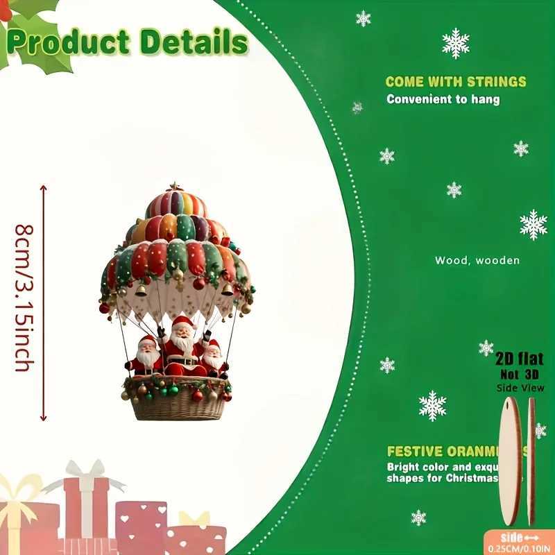 12pcs Christmas Tree 2D Wooden Hanging Decoration Set with Mobile Santa Claus and Hot Air BalloonXmas Perfect Holiday Gift Deco C251024
