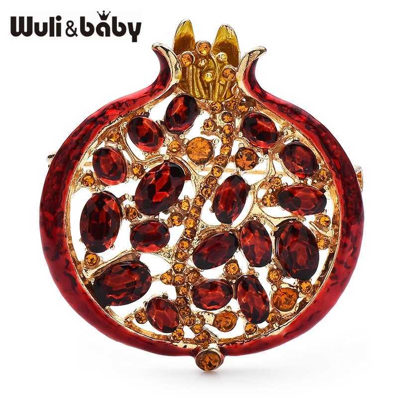 Wulibaby Red Crystal Pomegranate Plant Brooch Pins For Women Summer Jewelry Gift Bag Suit Accessory J251115