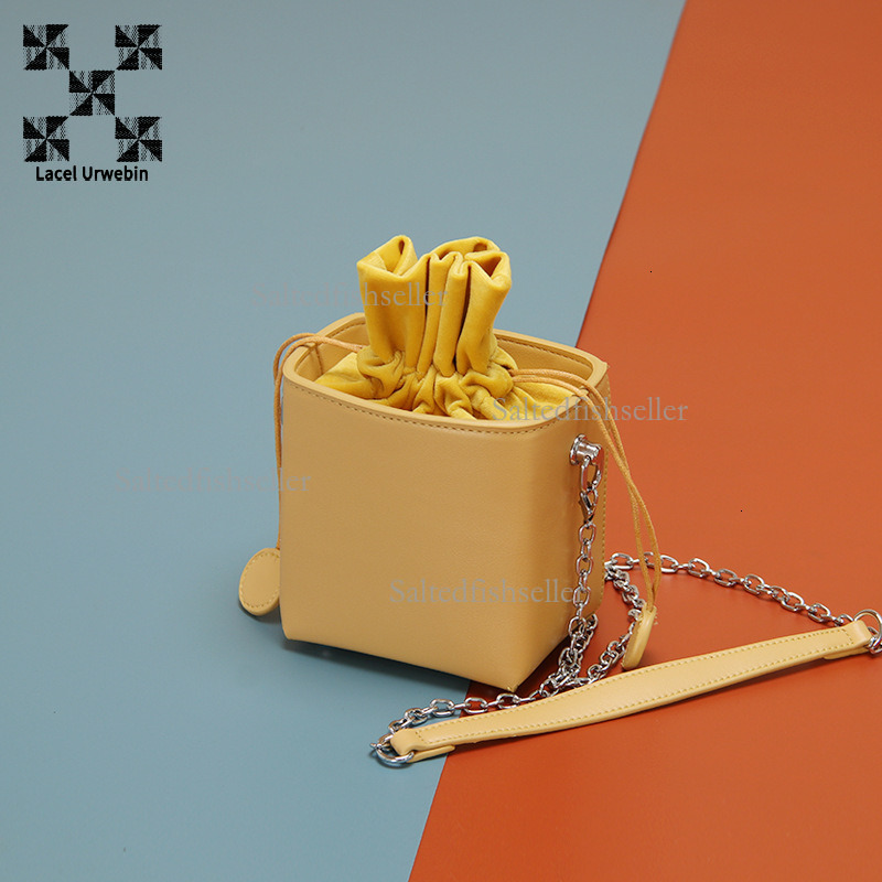 Lacel Urwebin Designer Korean Candy Colored Small Square Bag Luxury Fashion Drawstring Bucket Bag Stylish Mini Chain Shoulder Crossbody Bag Handbag