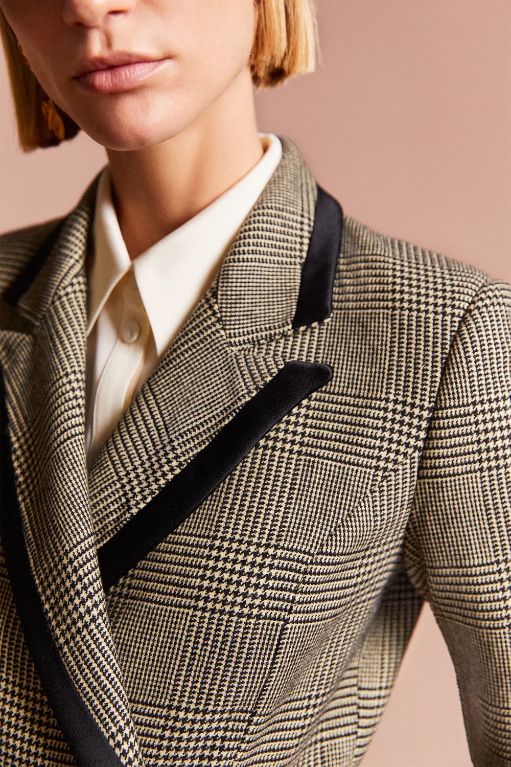 Elegant Houndstooth Long Coat For Women Warm Peaked Lapel Double Breasted Jacket Only Blazer Custom Made