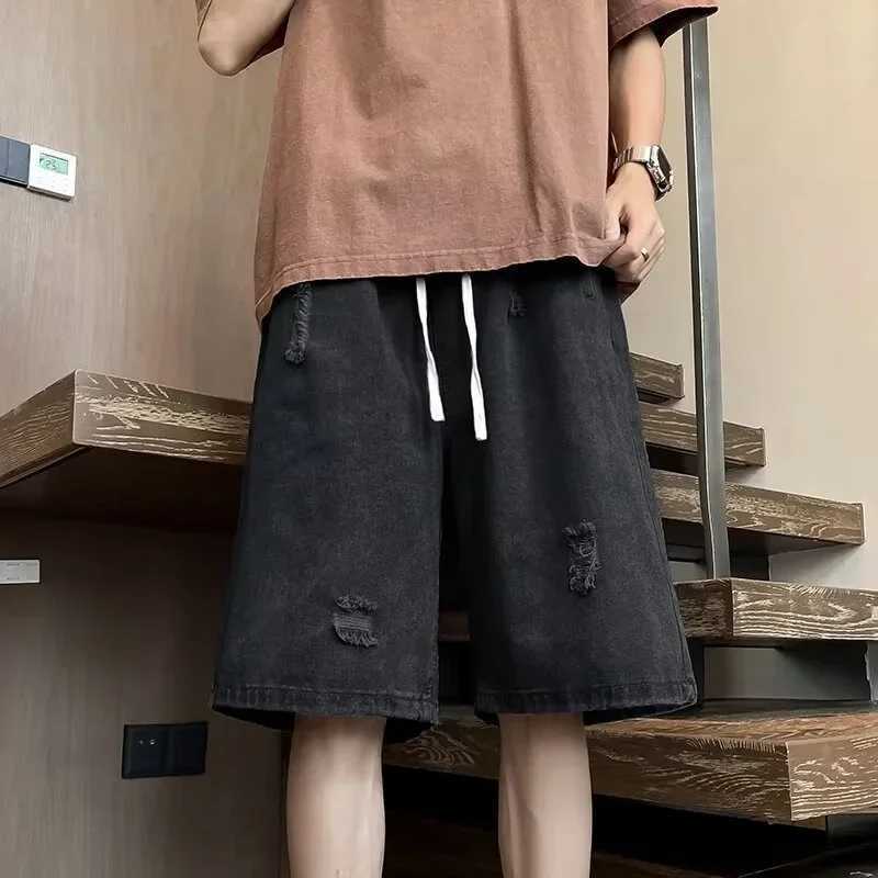 Summer Baggy Ripped Jorts For Men Y2K Streetwear Denim Shorts Retro Casual Shorts Pants Wide Leg Straight Blue Bermuda JeanXJ251025