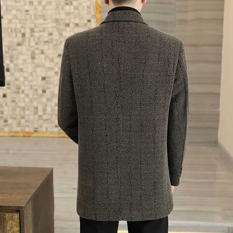 Collar Business Casual Woolen Outwear Winter Thicken Large Size Outcoat New Men SlimFit Cashmere Coat Man MidLength SuitT251025