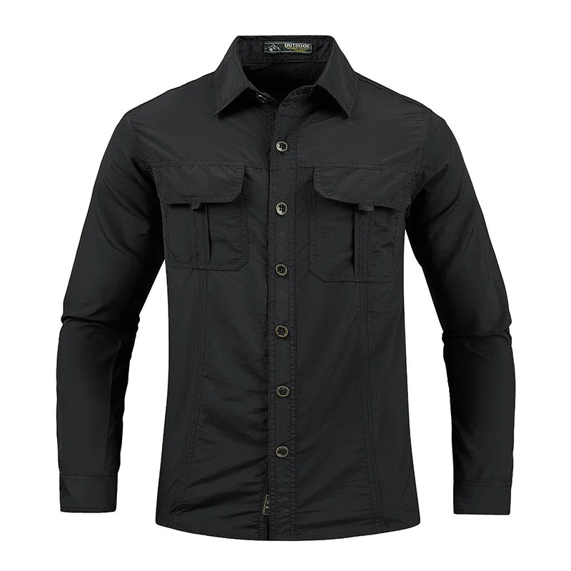 Men Summer Tactical Long Sleeved Shirts US Outdoor Multipocket Army Green Waterproof Summer Camping Fishing Cargo Shirts 251023