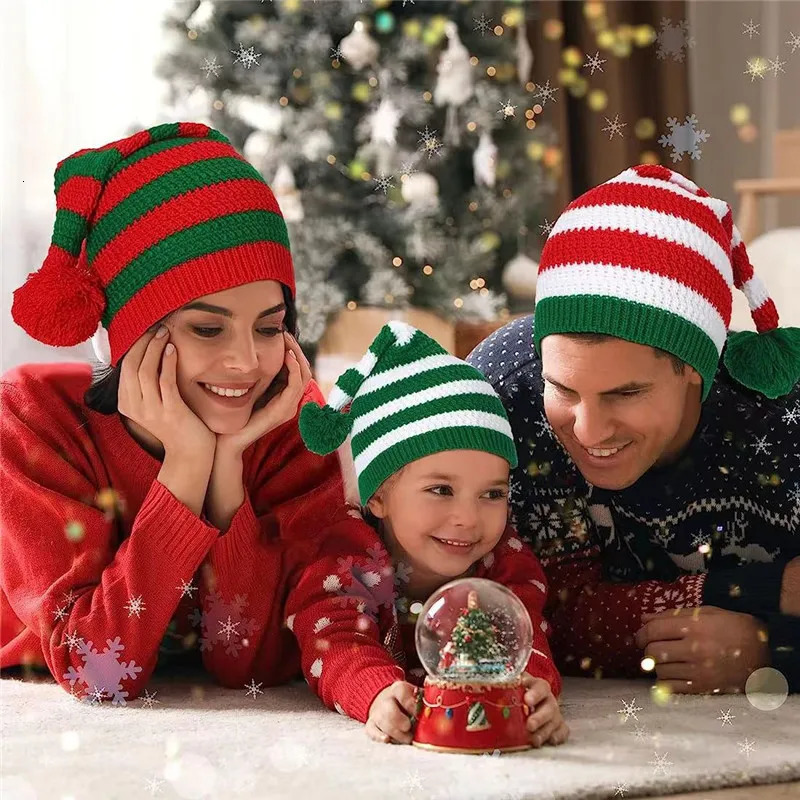 Colorful Stripes Knitted Christmas Hat Elf Santa Beanies Santa Claus Merry Christmas Year Gift Woollen Knitted Crochet Hats 251023