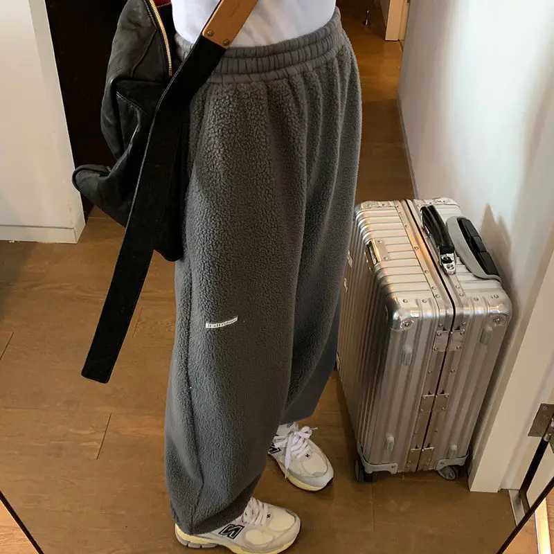 Women Thick Warm Casual Pants Winter Doublesided Lamb Fleece Loose Streetwear Trousers Versatile Casual Beam Foot Home PantsT251025