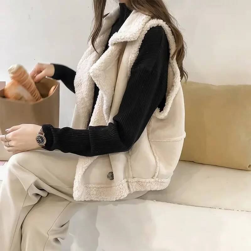 2024 Autumn/Winter Integrated Large Size Versatile No Sleeve Shoulder Vest Lamb Wool Clip-On Jacket For Women From China dongdumaoyi