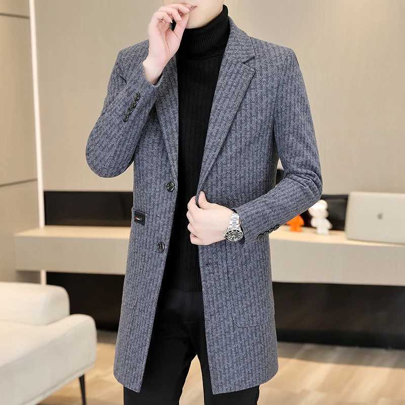 Highquality mens fashionable stylish and versatile midlength herringbone cotton coat for autumn and winterT251025
