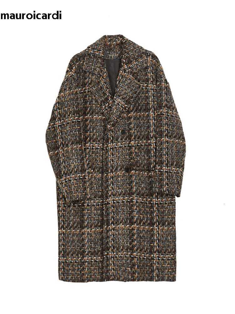 Mauroicardi Autumn Winter Loose Colorful Stylish Warm Tweed Woolen Coat Men Double Breasted Cool Luxury Designer Clothes 2022T251025