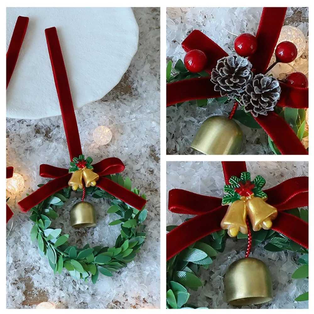 Bell Wreath Christmas Tree Pendant Green Leaves Red Fruit Pine Cones Bow Wreath Window Display Door Hanging Ornaments C251024