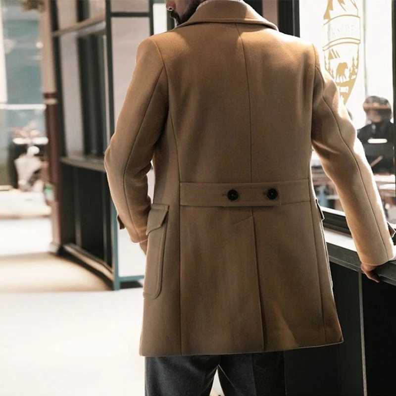 2024 Spring Vintage Woolen Trench Mid Coats Men New Casual Buttonup Lapel Woolen Jacket For Mens Office Outdoor Woolen OutfitsT251025